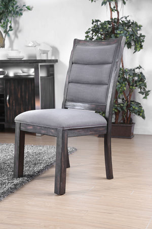 Benzara Linen Like Fabric Upholstered Solid Wood Side Chair In Rustic Style, Gray, Pack of Two BM183608 Gray Linen Like Fabric and Solid wood BM183608