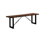 Benzara Rectangular Metal Frame Bench with Wooden Seat, Black and Brown BM183652 Brown and Black Metal And Wood BM183652