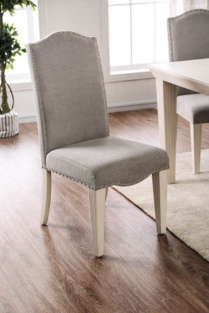 Benzara Fabric Upholstered Wooden Side Chair, White And Gray, Pack Of Two BM183656 White And Gray Fabric and Solid Wood BM183656