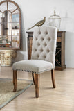 Benzara Button Tufted Fabric Upholstery Side Chair, Cream And Brown, Pack Of Two BM183673 Cream And Brown Fabric and Solid Wood BM183673