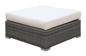 Benzara Aluminium Frame Faux Polyester Upholstered Square Ottoman, Large, White and Gray BM183740 Gray And White Aluminium, Faux Polyester and Wicker Wood BM183740