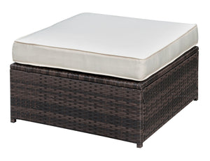 Benzara Aluminium Frame Faux Polyester Upholstered Square Ottoman, Brown and White BM183747 Brown And White Aluminium Faux Polyester and Wicker Wood BM183747