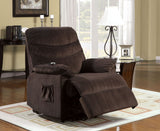 Benzara Fabric Upholstered Metal Power Lift Reclining Chair with Remote Control, Brown BM183775 Brown Fabric And Metal BM183775
