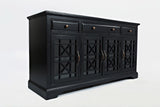 Benzara Craftman Series 60 Inch Wooden Media Unit with 3 Drawers, Antique Black BM184047 Black Wood Glass and Metal BM184047