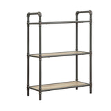 Four-Tier Metal Bookshelf With Wooden Shelves, Oak Brown & Gray