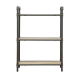 Benzara Four-Tier Metal Bookshelf With Wooden Shelves, Oak Brown & Gray BM184752 Brown And Gray Metal Wood  Veneer (Paper) Engineered Wood BM184752