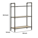 Benzara Four-Tier Metal Bookshelf With Wooden Shelves, Oak Brown & Gray BM184752 Brown And Gray Metal Wood  Veneer (Paper) Engineered Wood BM184752