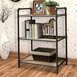 Benzara Four-Tier Metal Bookshelf With Wooden Shelves, Oak Brown & Gray BM184752 Brown And Gray Metal Wood  Veneer (Paper) Engineered Wood BM184752