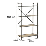 Benzara Three-Tier Metal Bookshelf With Wooden Shelves, Oak Brown & Gray BM184753 Brown And Gray Metal Wood  Veneer (Paper) Engineered Wood BM184753