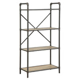 Three-Tier Metal Bookshelf With Wooden Shelves, Oak Brown & Gray