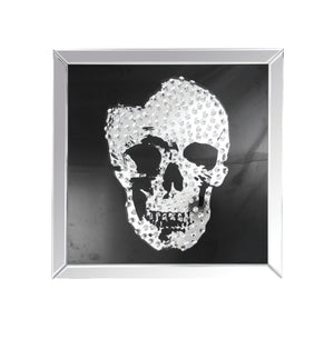 Benzara Square Mirror framed Skull Wall Decor with Crystal Inlays, Black & Silver BM184756 Black and Silver Mirror Crystal and Engineered Wood BM184756