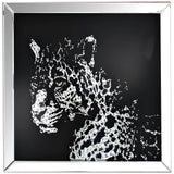 Benzara 32'' Leopard Design Wall Decor with Faux Crystal Inlay, Silver BM184757 Silver Mirror, Faux crystals BM184757