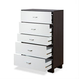 Benzara 5 Drawer Wooden Chest with Metal Handles, White and Brown BM184763 White, Brown Solid wood, Metal BM184763