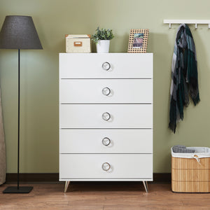 Benzara Five Drawers Wooden Chest In Contemporary Style, White BM184764 White Wood  Engineered Wood BM184764