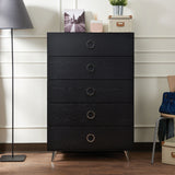 Benzara Five Drawers Wooden Chest In Contemporary Style, Black BM184766 Black Wood  Engineered Wood BM184766