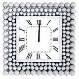 Benzara 20 Inch Mirrored Wall Clock with Jeweled Accents, Silver BM184771 Silver Solid wood, Mirror BM184771