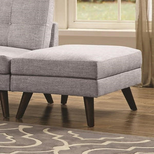 Benzara Fabric Upholstered Ottoman With Tappered Wooden Legs, Light Gray and Brown BM184817 Light Gray and Brown Fabric/Wood BM184817