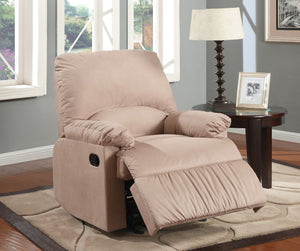 Benzara Contemporary Style Plush Padded Glider Recliner With Pillow Armrest, Beige BM184827 Beige Microfiber Fabric/Wood BM184827