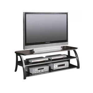 Benzara Metal and Tempered Glass 60" TV Stand with Two Open Shelves, Black and Silver BM184876 Black Metal/Glass BM184876