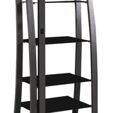 Benzara Contemporary Metal Framed Media Tower with Five Open Glass Shelves, Black BM184877 Black Metal/Glass BM184877