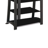 Benzara Contemporary Metal Framed Media Tower with Five Open Glass Shelves, Black BM184877 Black Metal/Glass BM184877