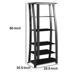 Benzara Contemporary Metal Framed Media Tower with Five Open Glass Shelves, Black BM184877 Black Metal/Glass BM184877