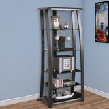 Benzara Contemporary Metal Framed Media Tower with Five Open Glass Shelves, Black BM184877 Black Metal/Glass BM184877