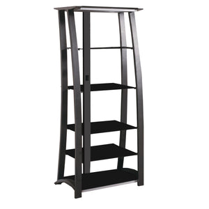 Benzara Contemporary Metal Framed Media Tower with Five Open Glass Shelves, Black BM184877 Black Metal/Glass BM184877