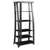 Contemporary Metal Framed Media Tower with Five Open Glass Shelves, Black