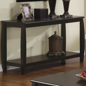 Benzara Contemporary Style Solid Wood Sofa Table With Slightly Rounded Shape, Dark Brown BM184885 Dark Brown Wood BM184885