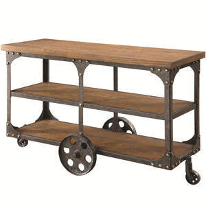 Benzara Industrial Style Solid Wooden Sofa Table With Metal Accents & Wheels, Brown BM184888 Brown Wood/Metal BM184888