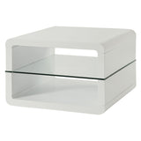 Modern End Table With Roundedecorners & Clear Tempered Glass Shelf, White