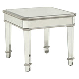 Benzara Mirrored Transitional Style Wooden End Table With Beveled Edges, Silver BM184921 Silver Wood/Mirror BM184921