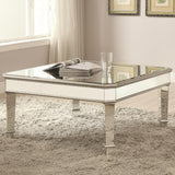 Benzara Mirrored Transitional Style Wooden Coffee Table With Beveled Edges, Silver BM184922 Silver Wood/Mirror BM184922