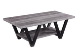 Benzara Zigzag Contemporary Solid Wooden Coffee Table With Bottom Shelf, Gray And Black BM184946 Black/Gray Wood BM184946