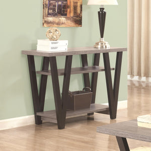 Benzara Zigzag Contemporary Solid Wooden Sofa Table With Bottom Shelves, Gray And Black BM184947 Black/Gray Wood BM184947