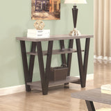 Benzara Zigzag Contemporary Solid Wooden Sofa Table With Bottom Shelves, Gray And Black BM184947 Black/Gray Wood BM184947