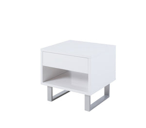 Benzara Contemporary Storage End Table With Metallic Base, Glossy White BM184965 White Wood/Metal BM184965