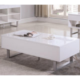 Benzara Contemporary Storage Coffee Table With Metallic Base, Glossy White BM184966 White Wood/Metal BM184966