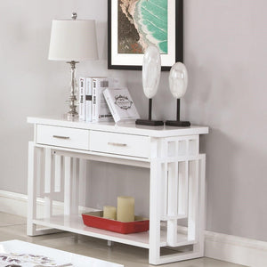 Benzara Contemporary Wooden Sofa Table With Designer Sides & Shelf, Glossy White BM184970 White Wood BM184970