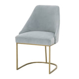 Benzara Velvet Upholstered Dining Chair With Metal Feet, Gold And Blue, Set Of Two BM185146 Gold, Blue Metal and Velvet Fabric BM185146