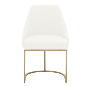 Benzara Velvet upholstered Dining Chair With Metal Feet, Gold And White, Set Of Two BM185147 Gold, White Metal and Velvet Fabric BM185147