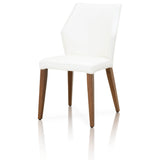 Benzara Leather Upholstery Compact Dining Chair With Walnut legs, Alabaster, Set Of Two BM185270 White Wood Leather and Foam BM185270