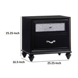 Benzara Two Drawers Wooden Night Stand with Acrylic Drawer Front, Black BM185300 Black Wood Metal Acrylic BM185300