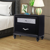 Benzara Two Drawers Wooden Night Stand with Acrylic Drawer Front, Black BM185300 Black Wood Metal Acrylic BM185300