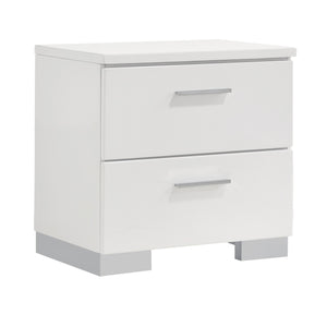 Benzara Wooden Nightstand with 2 Drawers and Chrome Metal Legs, White BM185310 White Wood, Metal BM185310