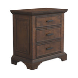 Wooden Nightstand with 3 Drawers with Bracket Leg Support, Brown