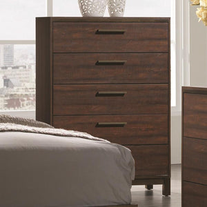 Benzara Wooden Chest with Five Drawers and Block Legs Support, Dark Brown BM185323 Brown Wood Metal BM185323