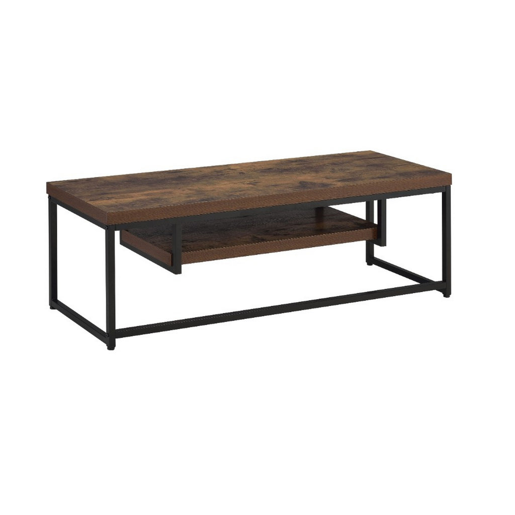 Benzara Wooden TV Stand with 1 Open Shelf, Brown and Black BM185341 Brown, Black Solid wood, Metal BM185341