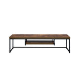 Benzara Rectangular Wood And Metal TV Stand With One Shelf, Brown And Black BM185342 Brown, Black Metal Wood Veneer (Paper) And  Engineered Wood BM185342